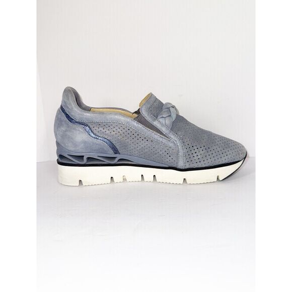 Softwaves Suede Platform Sneaker Loafer Dusty Blue Metallic Perforated 37/6.5 - Picture 10 of 16